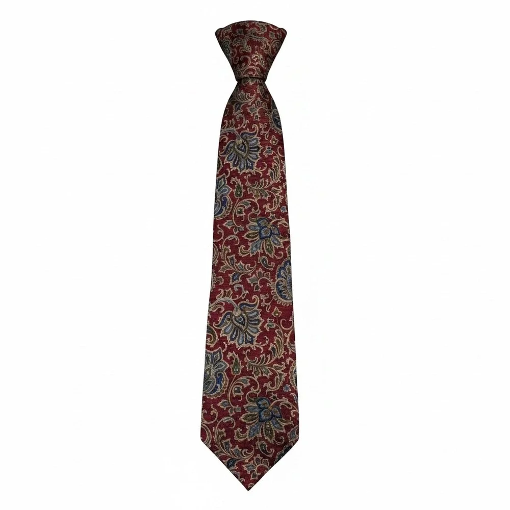 Jos. A. Bank Executive Collection Silk Paisley Tie Burgundy Blue‎ Floral Mens